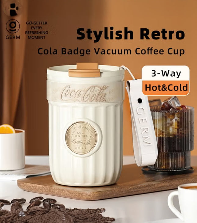 Coca-Cola Vacuum Coffee Cup – Red 400ml | Official Coca-Cola Licensed | Stainless Steel Insulated Tumbler | Keeps Drinks Hot & Cold | GERM