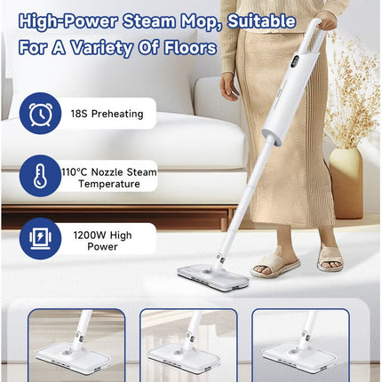 1200W High-Power Steam Mop for Multi-Surface Floors (Wood/Tile/Carpet) with Adjustable Steam, 18s Fast Heating, 380mL Visual Tank & Aromatherapy Function