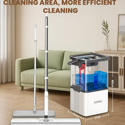 Flat Floor Mop – 360° Spin Mop for Wet & Dry Cleaning with Visual Water Bucket - BOMIDI M21
