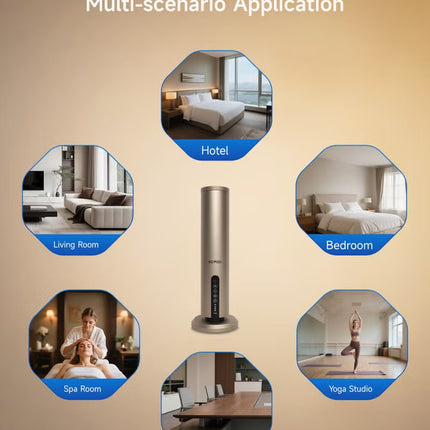 BOMIDI Waterless Aromatherapy Diffuser with 120ML Sandalwood Essential Oil – Smart Bluetooth & Touch Screen Scent Machine for Home, Office & Commercial Use (Venturi Tech, 100m² Coverage), BOMIDI AD02 Gold