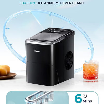 Ice Maker, 15kg of Block Ice in 24 hours, 2L Water Tank Capacity, Ice Completion Alert, LED Display, 105W for Home & Office HZB-16AL -Black
