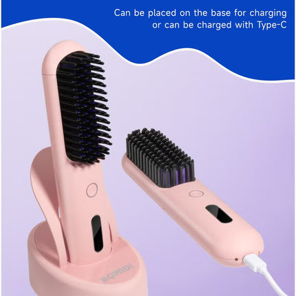 Cordless Hair Straightener Comb Detachable for Easy Clean, 200M Ions, 6 Speed Smart Temp, Dual Charging, Ideal for On - the - Go Styling - Pink