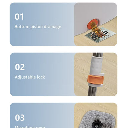 Zolele Spin Mop Bucket Set, 360° Rotaing Mop with Self Separation Clean and Dirty Water System, Easy to Wring Floor,Mop With Detachable Mop Head, Suitable for Different Materials Floor Cleaning M20-Grey