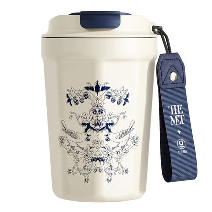 Oriental Blue Octagon Vacuum Tumbler 390ml | GERM × THE MET Regal Bloom Stainless Steel Insulated Mug | BPA-Free, Leak-Proof Art Series Thermos Cup | Hot & Cold Travel Flask | Elegant Museum-Inspired Design