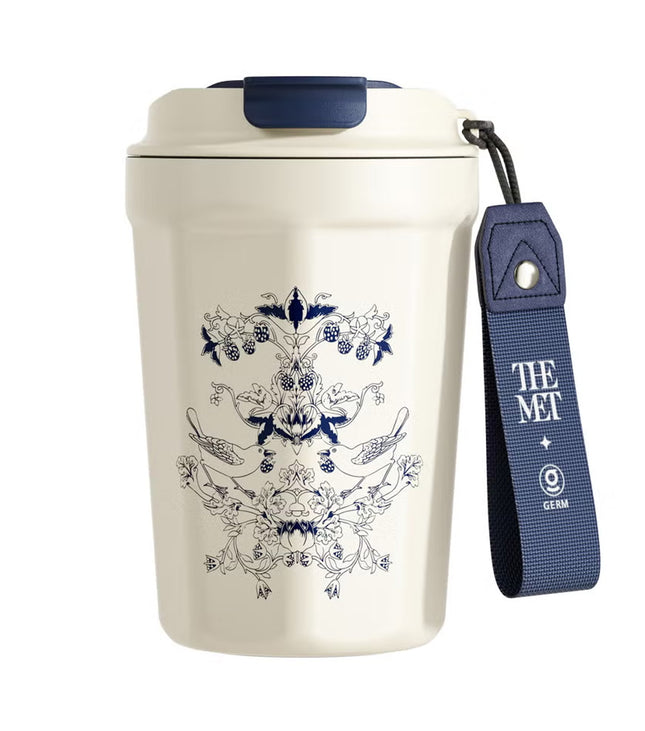 Oriental Blue Octagon Vacuum Tumbler 390ml | GERM × THE MET Regal Bloom Stainless Steel Insulated Mug | BPA-Free, Leak-Proof Art Series Thermos Cup | Hot & Cold Travel Flask | Elegant Museum-Inspired Design