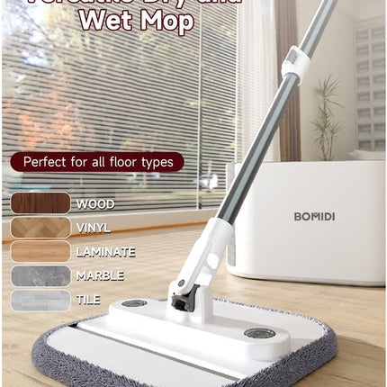 Spin Mop Bucket Set, 360 Degree Foldable Spinning Mop with Self Separation Dirty and Clean Water System, Easy Wring Floor Mop with Detachable Mop Heads for Floor Cleaning on Home Kitchen M20-Grey