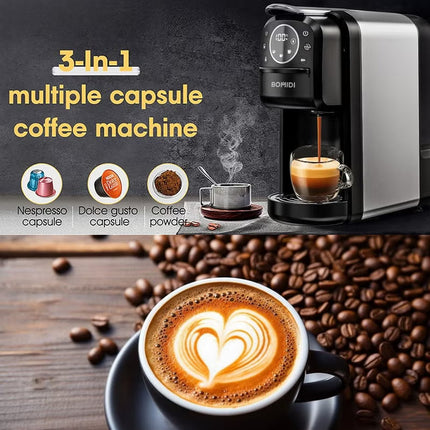 3-in-1 Capsule Coffee Machine – Compatible with Nespresso, Dolce Gusto, and Ground Coffee – 20 Bar High-Pressure Espresso Maker with Touch Control Panel, Self-Cleaning Function, LED Indicators, 700ML Removable Water Tank – CM01