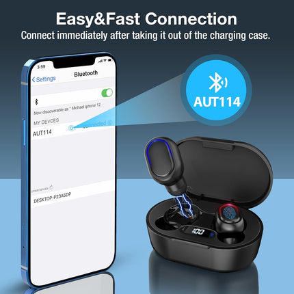1Hora Wireless Headphones Bluetooth 5.3 Headphones In-Ear Headphones - Black - ORRO HOME