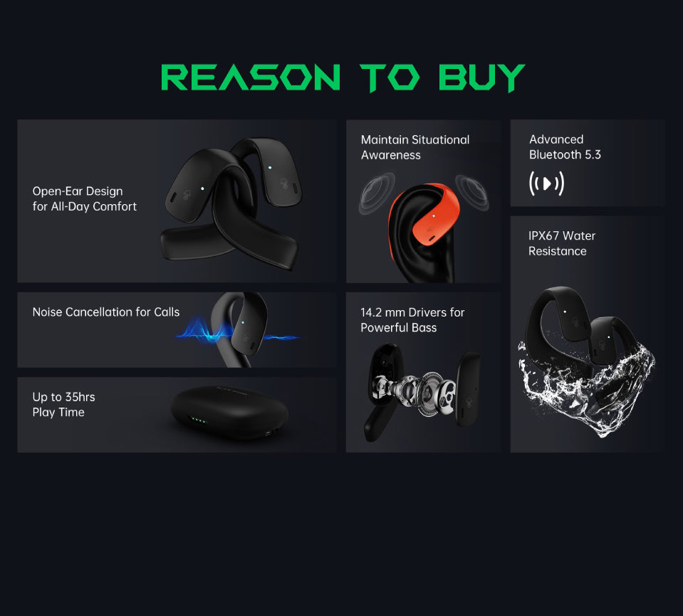 Black Shark T20 Open Ear Wireless Earphone - White - ORRO HOME