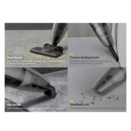 Deema DX120C Grayr Dynamic Clean Vacuum 2-in-1 Handheld & Stick Cleaner with 16000Pa Ultra Suction, Low-Noise Operation and 3 Versatile Brushes 600 W