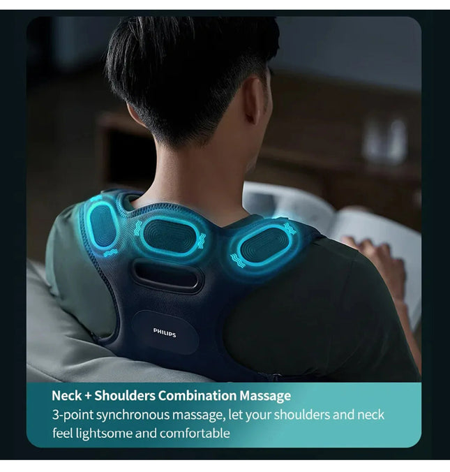 Philips Back Massager PPM4361 Portable Back Brace With VibWave Deep Shoulder Massage - Blue - ORRO HOME