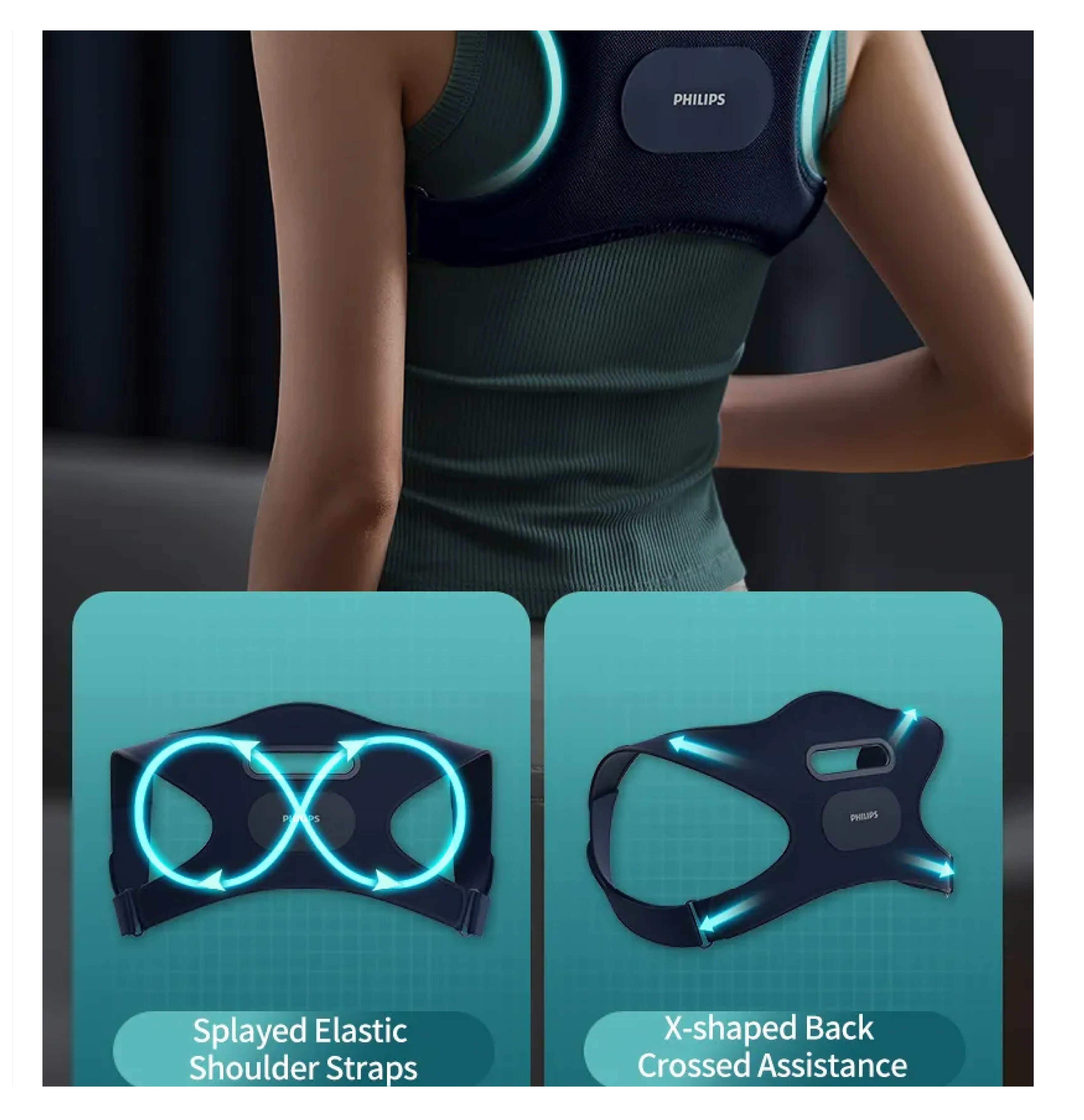 Philips Back Massager PPM4361 Portable Back Brace With VibWave Deep Shoulder Massage - Blue - ORRO HOME