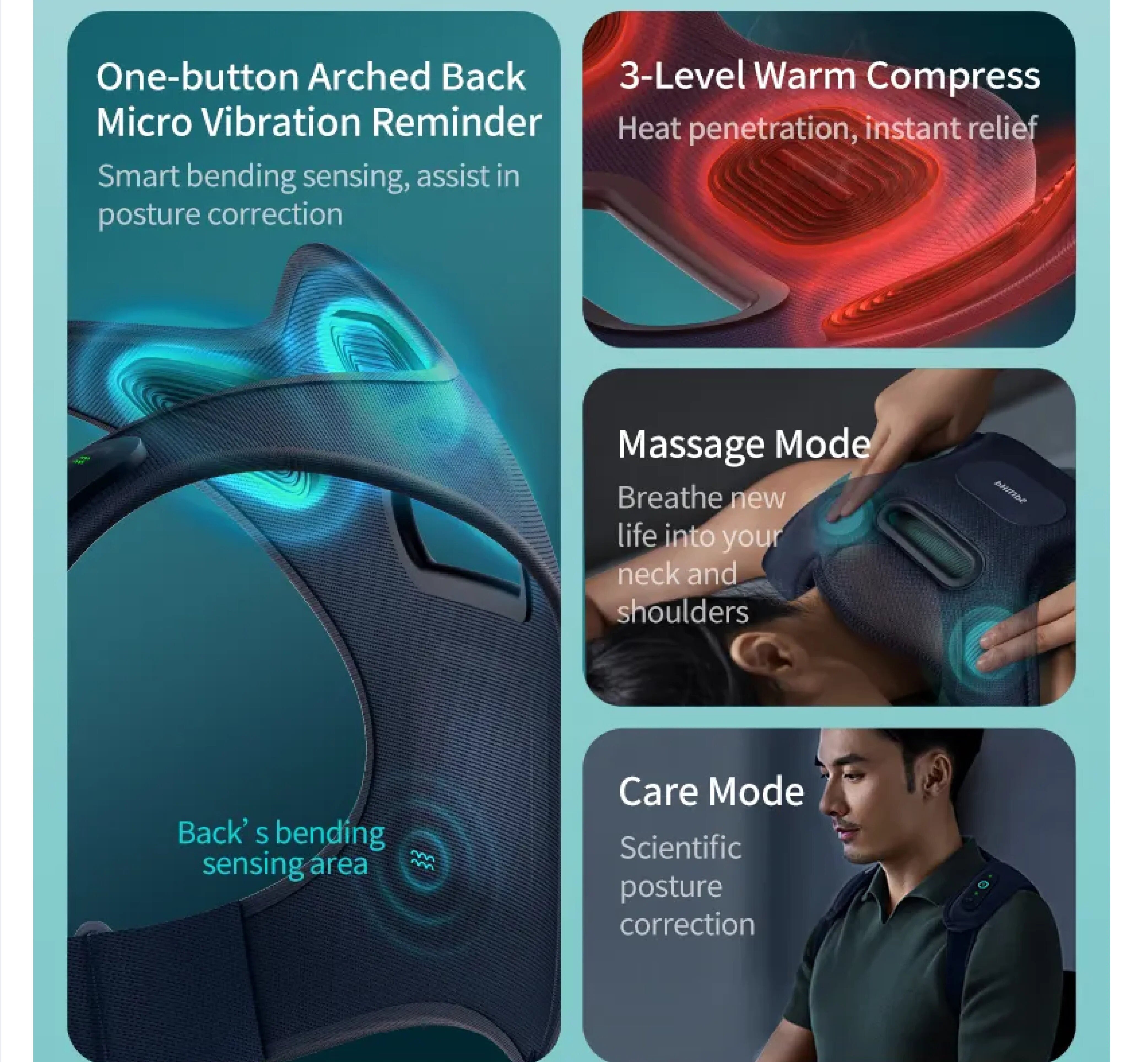 Philips Back Massager PPM4361 Portable Back Brace With VibWave Deep Shoulder Massage - Blue - ORRO HOME
