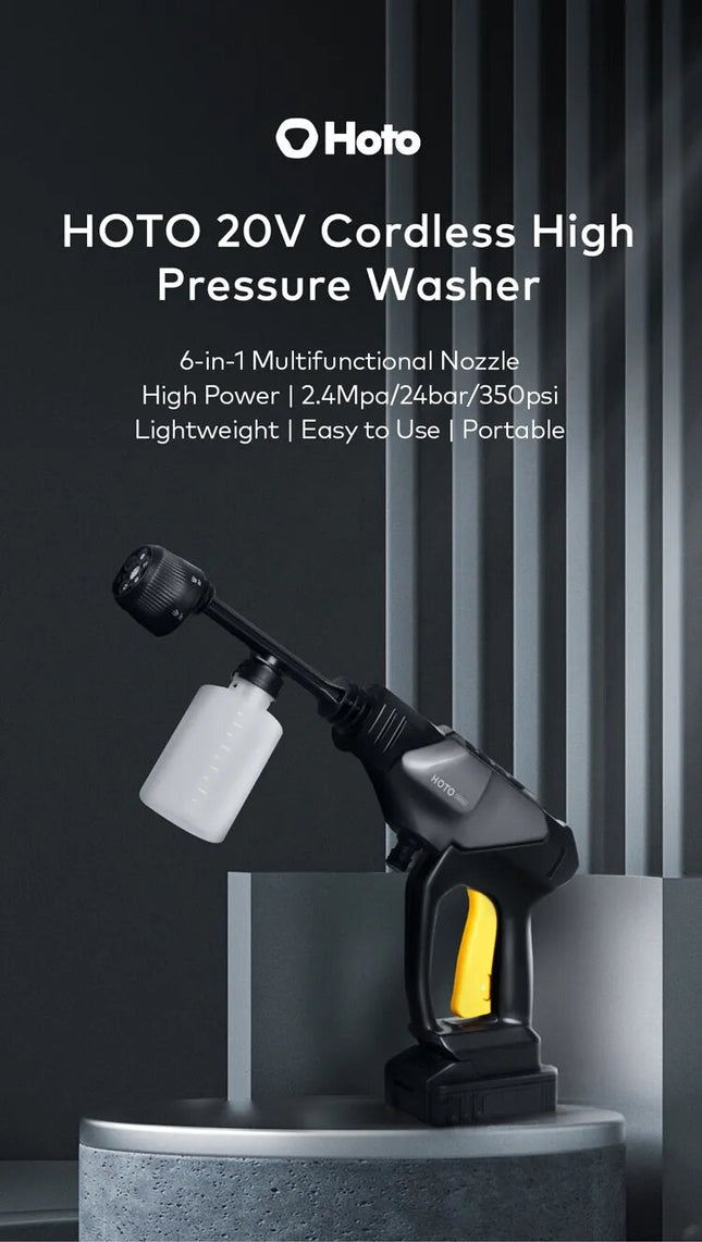 HOTO 20V Cordless High Pressure Washer 6-in-1 Multifunctional Nozzle - Black - ORRO HOME