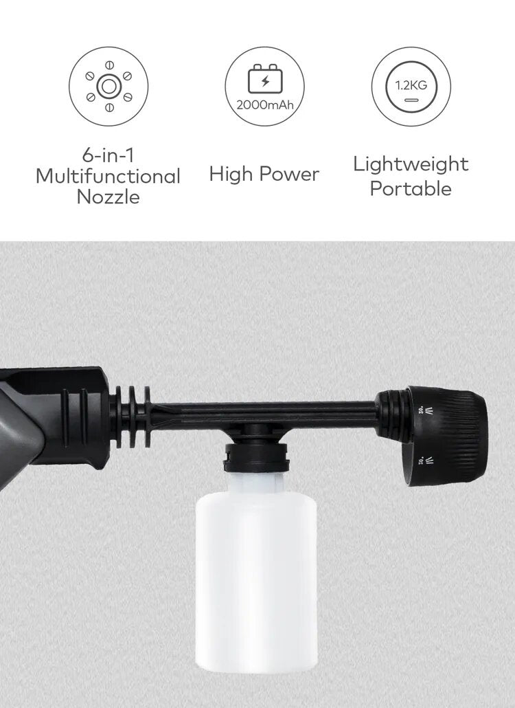 HOTO 20V Cordless High Pressure Washer 6-in-1 Multifunctional Nozzle - Black - ORRO HOME