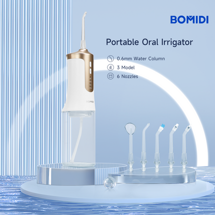 BOMIDI DE02 Portable Water Flosser, 240 ml Water Tank - White/Gold - ORRO HOME