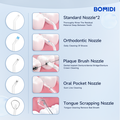 BOMIDI DE02 Portable Water Flosser, 240 ml Water Tank - White/Gold - ORRO HOME