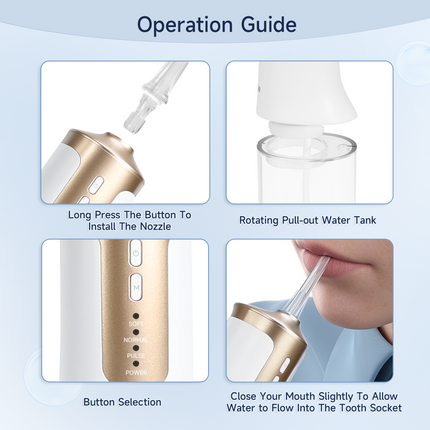 BOMIDI DE02 Portable Water Flosser, 240 ml Water Tank - White/Gold - ORRO HOME