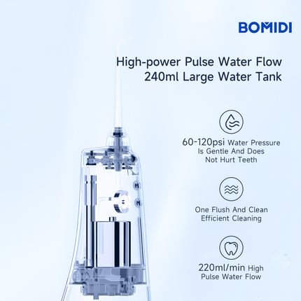 BOMIDI DE02 Portable Water Flosser, 240 ml Water Tank - White/Gold - ORRO HOME