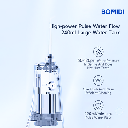 BOMIDI DE02 Portable Water Flosser, 240 ml Water Tank - White/Gold - ORRO HOME