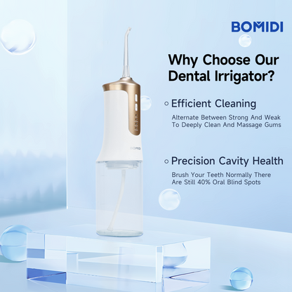 BOMIDI DE02 Portable Water Flosser, 240 ml Water Tank - White/Gold - ORRO HOME