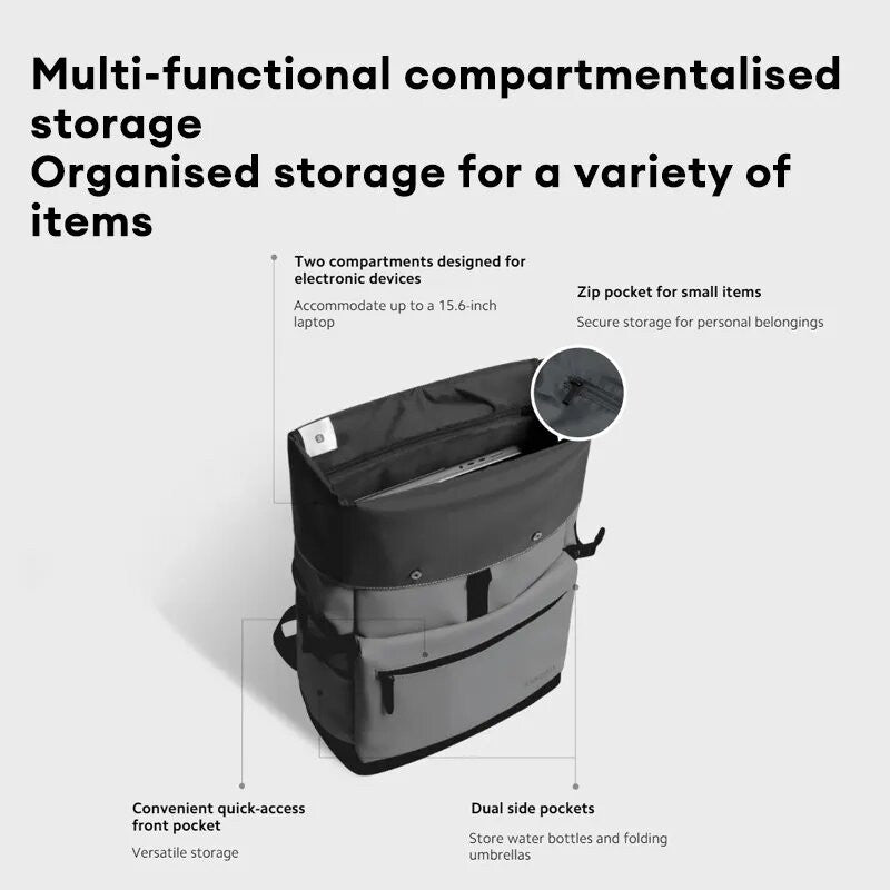 Xiaomi Roll Top Casual Backpack,Stylish Roll Top Design, Can Accommodate a 15.6-inch Laptop - Gray - ORRO HOME