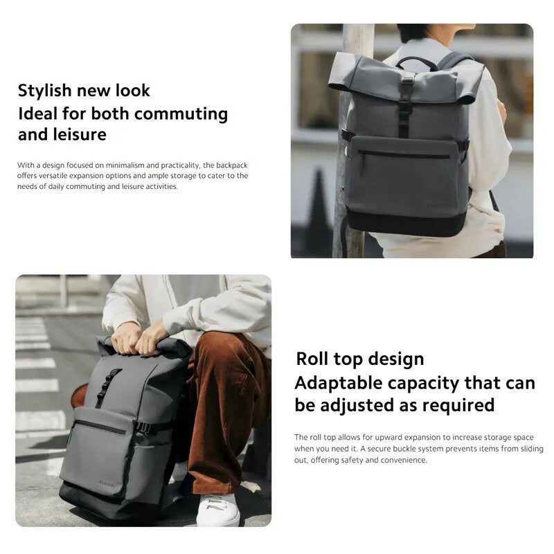Xiaomi Roll Top Casual Backpack,Stylish Roll Top Design, Can Accommodate a 15.6-inch Laptop - Gray - ORRO HOME