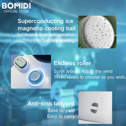 BOMIDI Refrigeration Handheld Fan MF01, Touch Control, 100-Level Wind Speed Adjustment - ORRO HOME