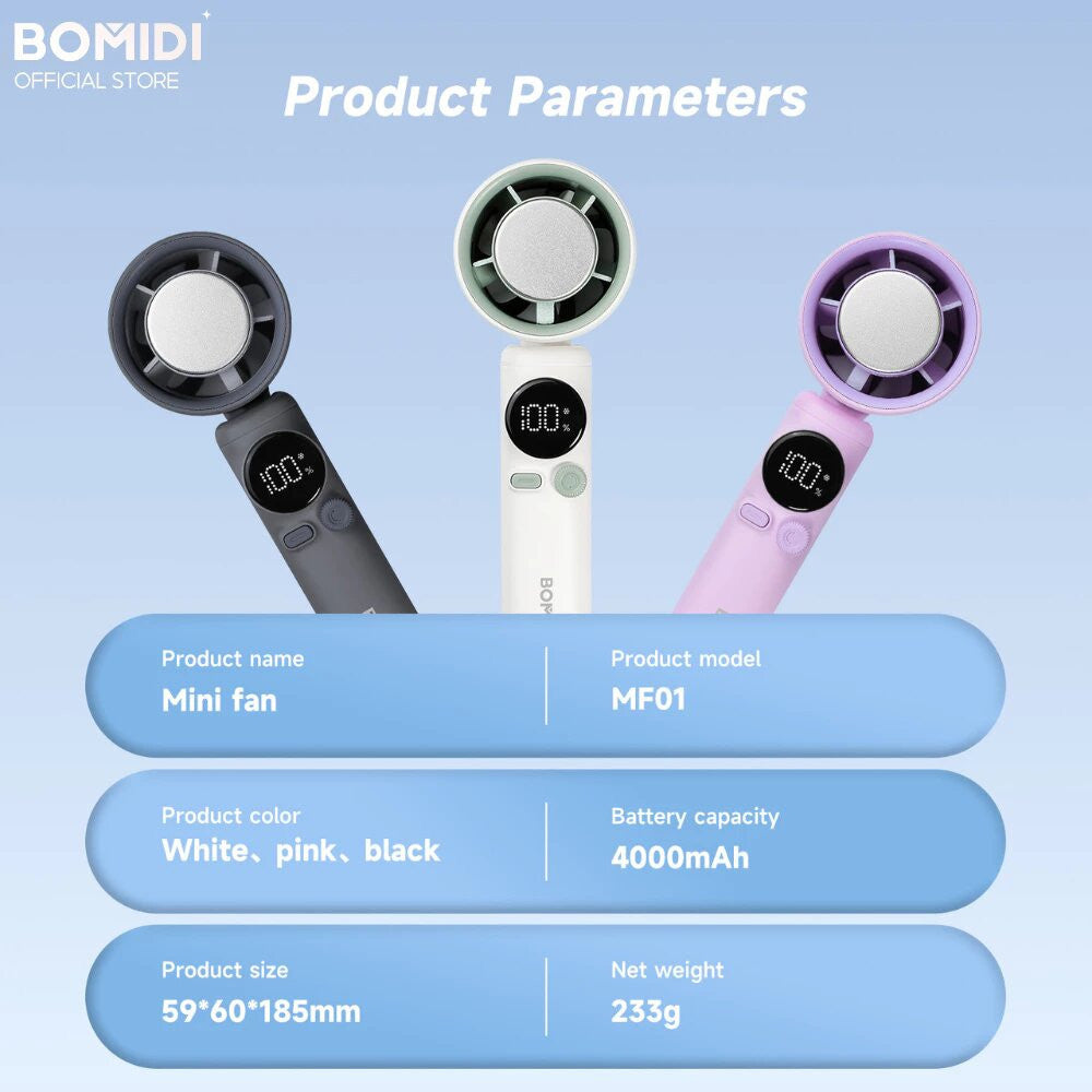 BOMIDI Refrigeration Handheld Fan MF01, Touch Control, 100-Level Wind Speed Adjustment - ORRO HOME
