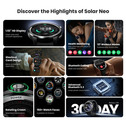 Haylou Solar Neo HF008 Smart Watch, 1.53" HD Display, Smart Message Notifications - Silver - ORRO HOME