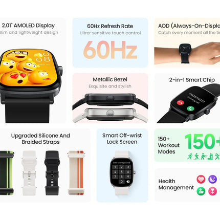 Haylou RS5 Smartwatch, 2.01" AMOLED Display with Silicone & Braided Straps,Over 150 Watch Faces - Black - ORRO HOME