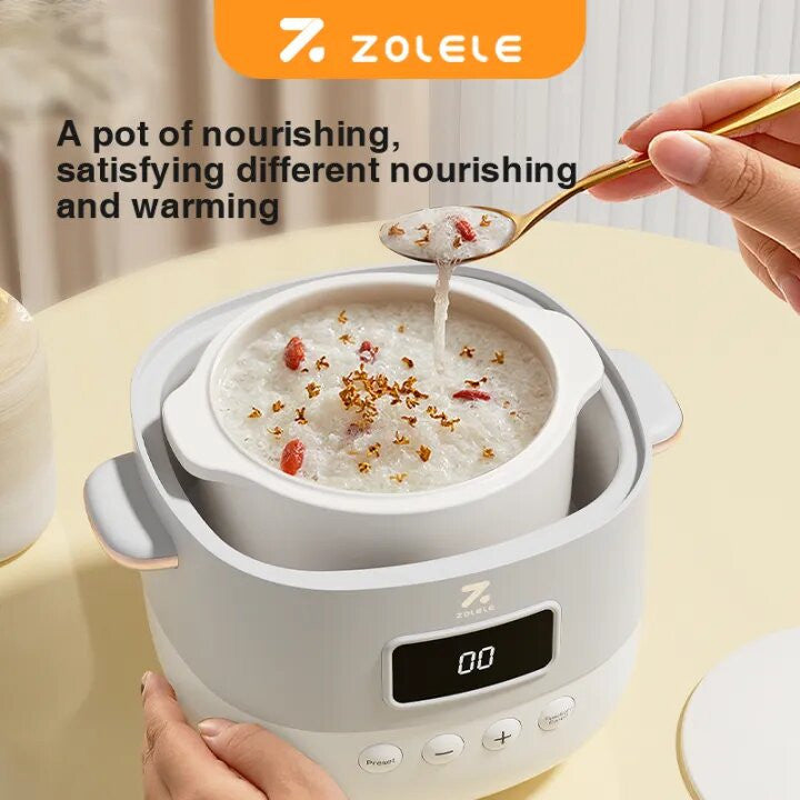 ZOLELE ES101 Elctric Stew Pot Smart Slow Cooker, 1 Liter Capacity Ceramic Inner Pot - White - ORRO HOME