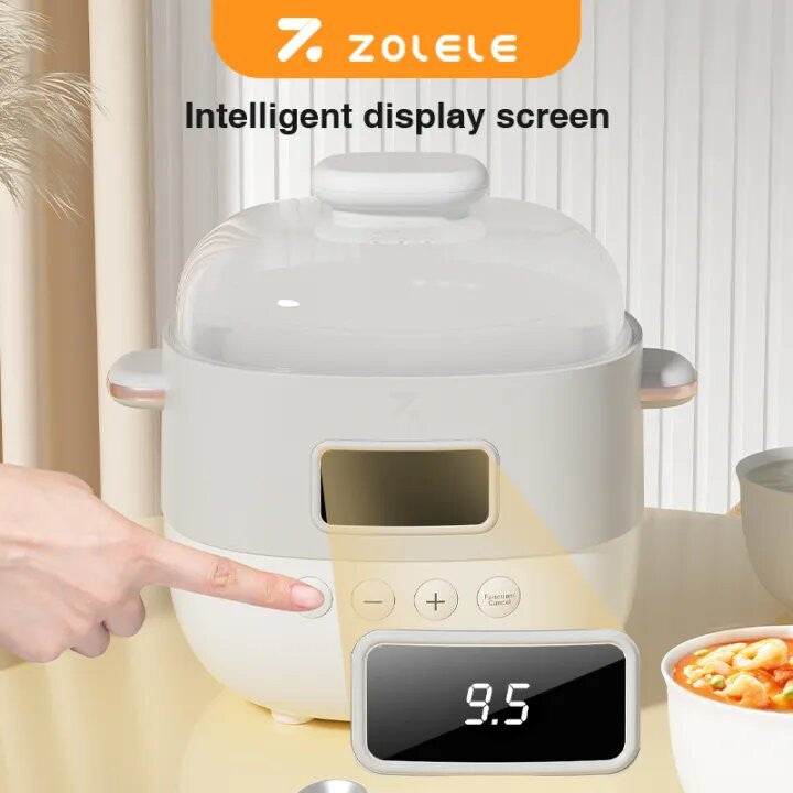 ZOLELE ES101 Elctric Stew Pot Smart Slow Cooker, 1 Liter Capacity Ceramic Inner Pot - White - ORRO HOME