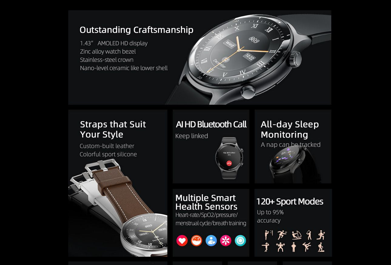 QCY Active GT Bluetooth Calling Smart Watch, Sleek and Stylish Design - Black - ORRO HOME