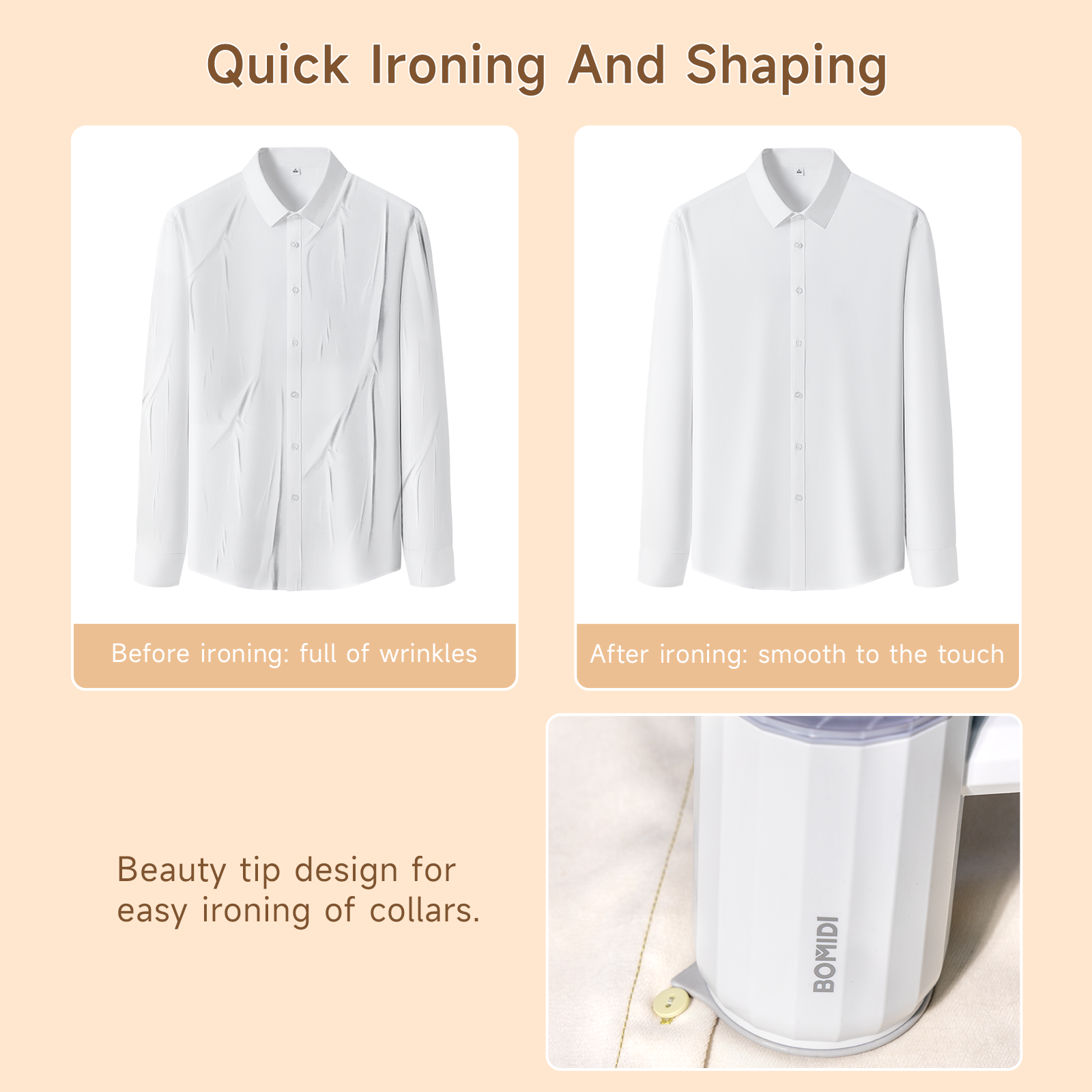 BOMIDI GS01 Steaming Iron, 1200W Powerful Steam Output, 140 ml Large Water Tank Capacity - White - ORRO HOME