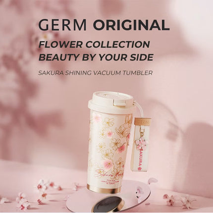 Sakura Shining Coffee Tumbler 500ml | GERM Flower Collection Stainless Steel Vacuum Flask with Straw Lid | BPA-Free Leak-Proof Travel Mug | Reusable Insulated Hot & Cold Drink Cup | Elegant Cherry Blossom Design