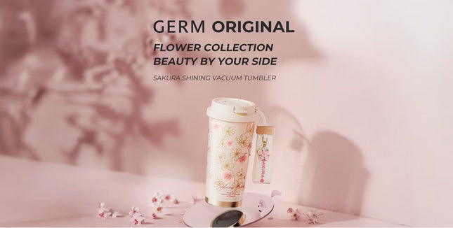Sakura Shining Coffee Tumbler 500ml | GERM Flower Collection Stainless Steel Vacuum Flask with Straw Lid | BPA-Free Leak-Proof Travel Mug | Reusable Insulated Hot & Cold Drink Cup | Elegant Cherry Blossom Design