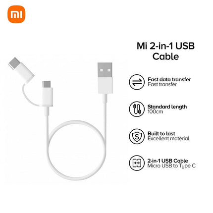 Mi 2-in-1 USB Cable Micro USB to Type C 30cm White - ORRO HOME