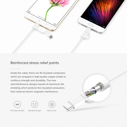 Mi 2-in-1 USB Cable (Micro USB to Type C) 100cm - ORRO HOME