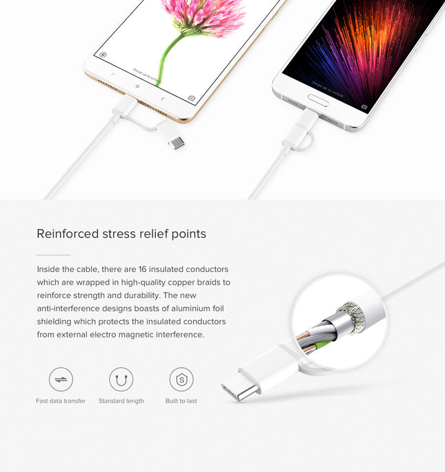 Mi 2-in-1 USB Cable (Micro USB to Type C) 100cm - ORRO HOME