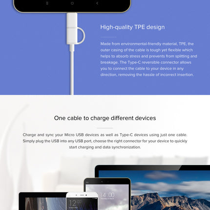 Mi 2-in-1 USB Cable (Micro USB to Type C) 100cm - ORRO HOME