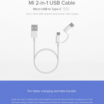 Mi 2-in-1 USB Cable (Micro USB to Type C) 100cm - ORRO HOME