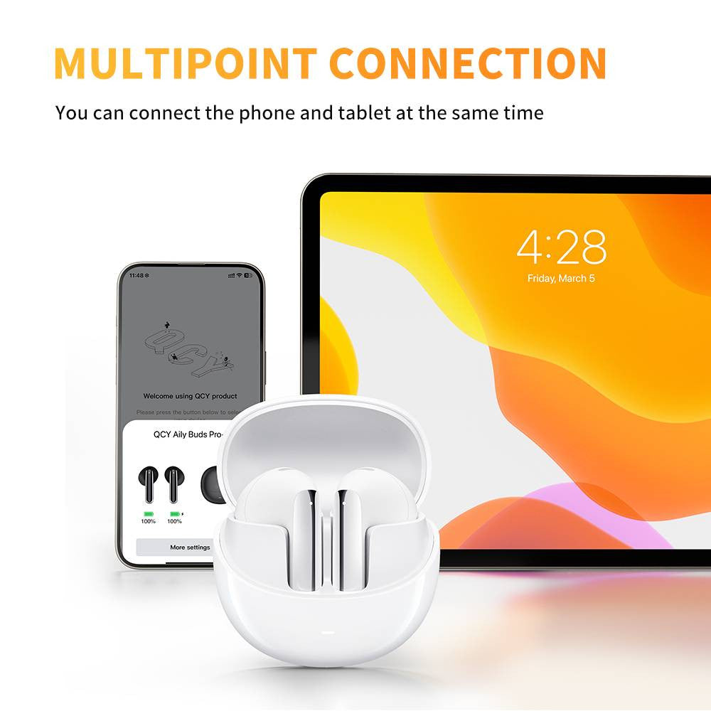 QCY AilyBuds Pro Earphone Adaptive ANC,Multiple ANC Modes - White - ORRO HOME