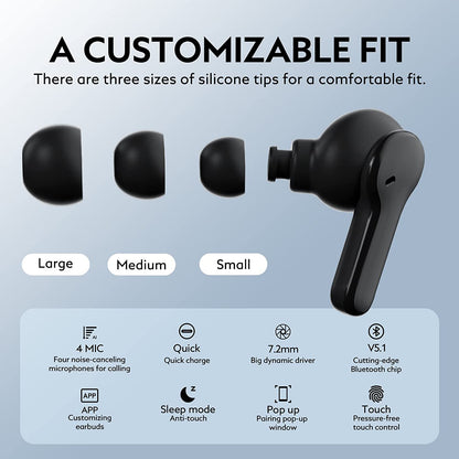 QCY T13 ANC Earbuds - Black - ORRO HOME
