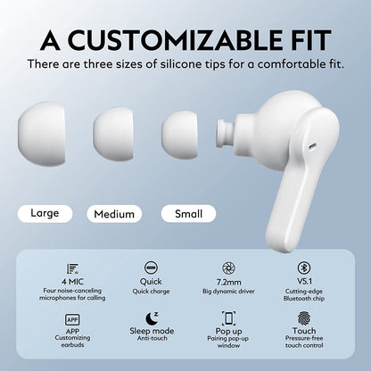 QCY T13 ANC Earbuds Featuring Active Noise Cancellation Adjustable ANC - White - ORRO HOME