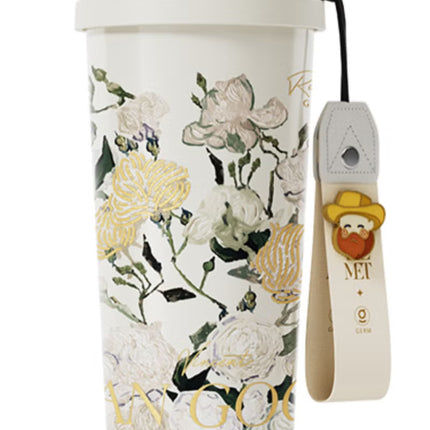 Van Gogh White Roses Stainless Steel Tumbler 500ml | GERM × The MET Insulated Vacuum Cup with Straw Lid | BPA-Free, Leak-Proof Thermos | Hot & Cold Travel Mug for Office, School, Car, Gym | Artistic Floral Design