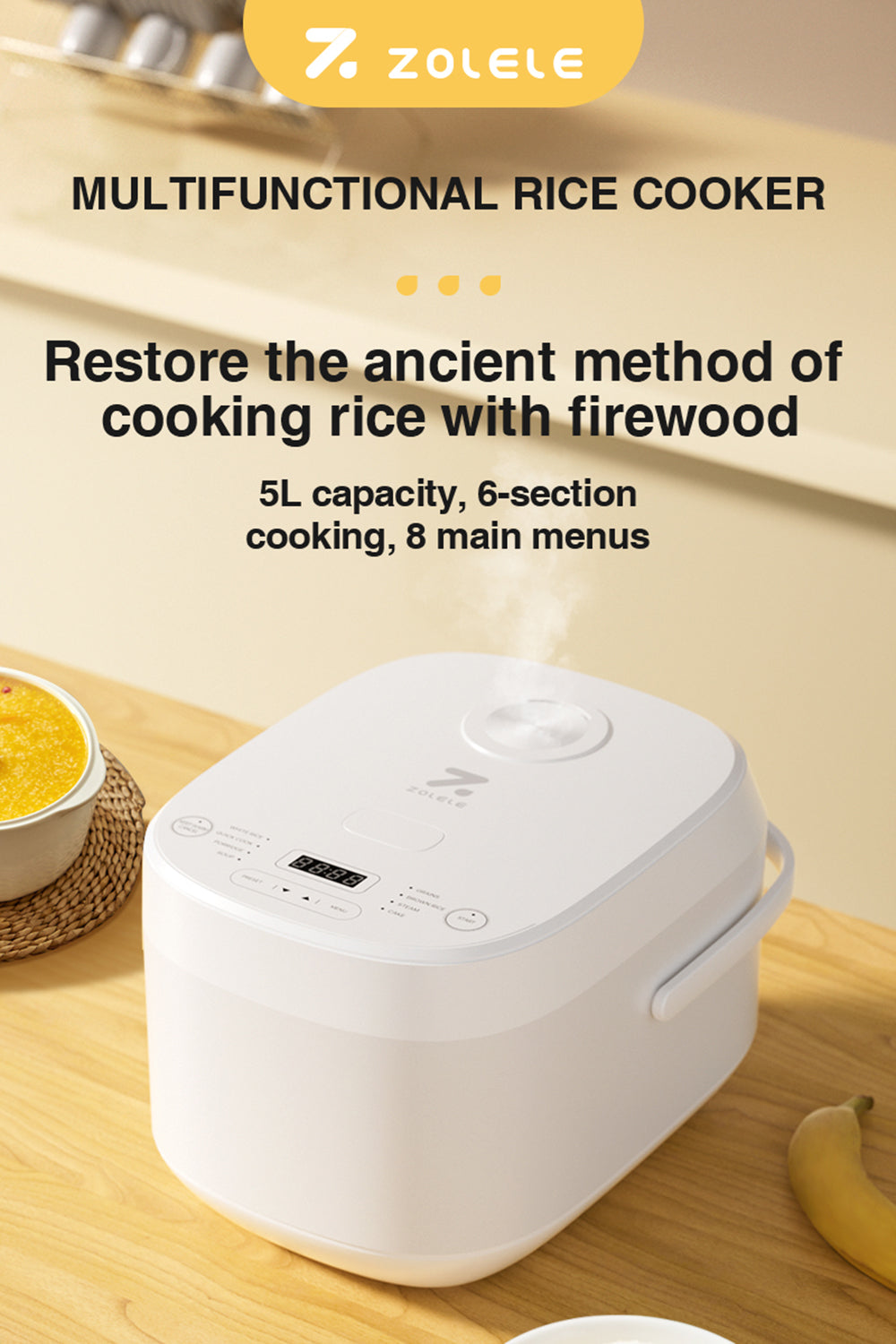 ZOLELE Smart Rice Cooker 5L ZB600 - White - ORRO HOME
