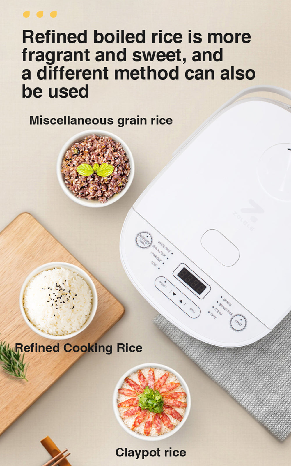 ZOLELE Smart Rice Cooker 5L ZB600 - White - ORRO HOME