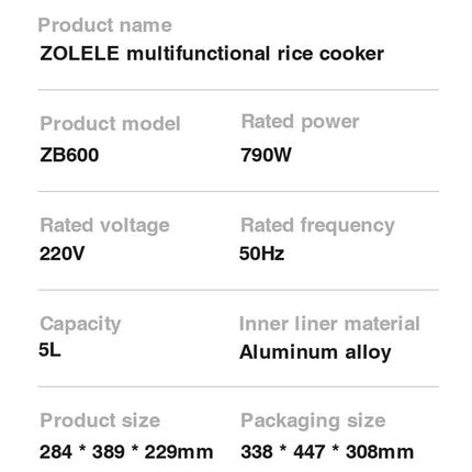 ZOLELE Smart Rice Cooker 5L ZB600 - White - ORRO HOME