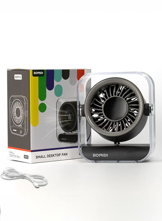 BOMIDI Portable 7-Blade Desktop Fan with LED Digital Display, 3000mAh Rechargeable Battery, Quiet Brushless Motor, Adjustable Angle, Type-C USB Charging – Mini Table Fan for Home, Office, Travel & Outdoor Use